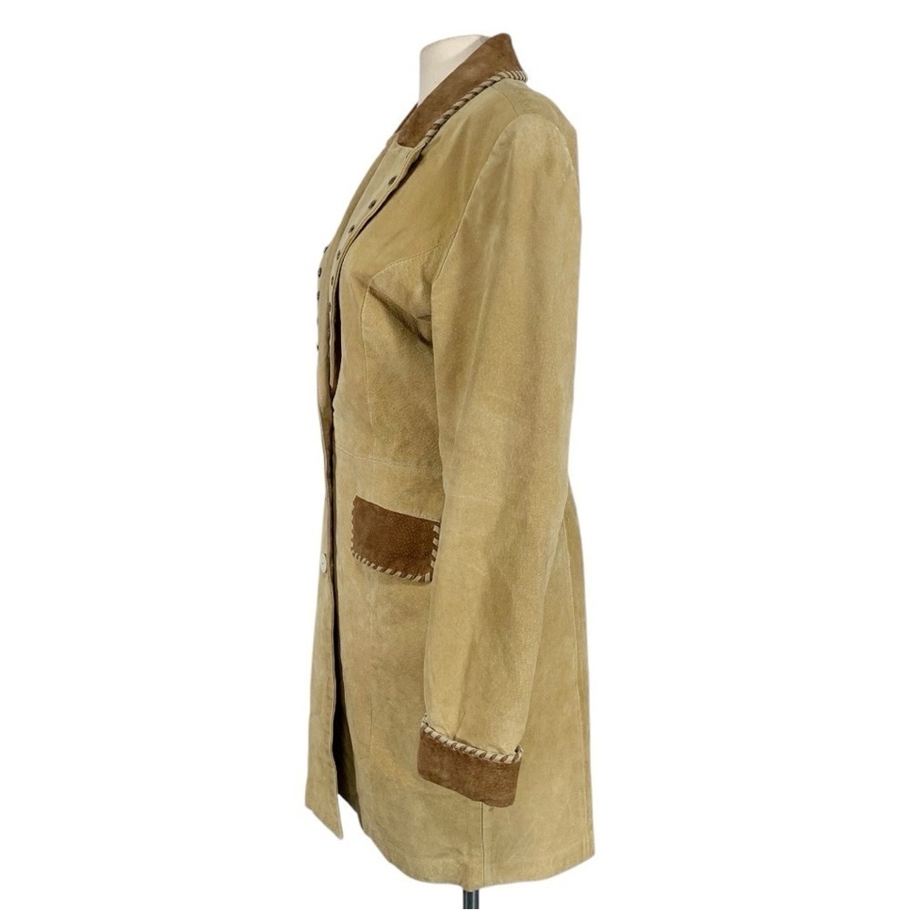 Vintage Lew Margam Suede Y2k Western Mid Length Leather Coat Size 8 - Picture 4 of 12